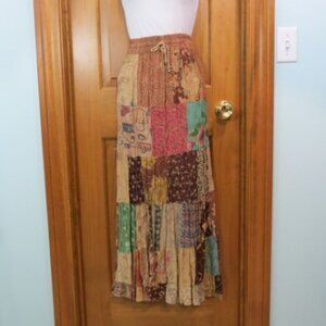 VTG Tienda Ho Skirt Patchwork Embroidered Midi Browns "Free" Size
